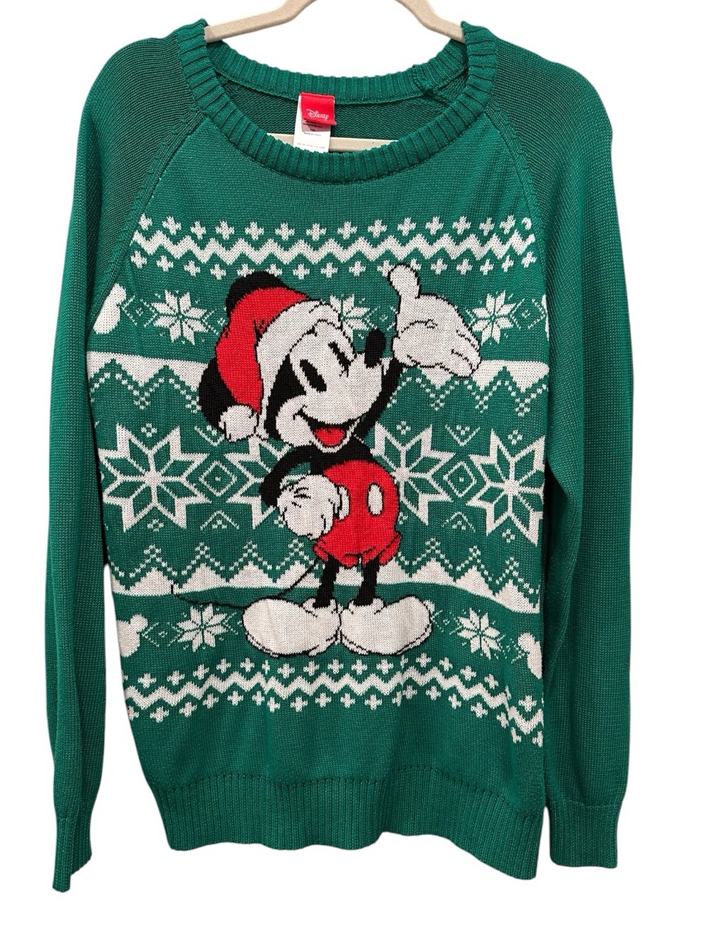Disney Women's Green Mickey Mouse Holiday Sweater Christmas Santa Hat XXL